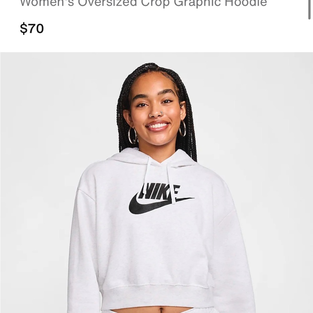 Nike White Crop Hooded Sweatshirt with Black Logo